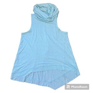 Turtle neck asymmetrical light blue tank top